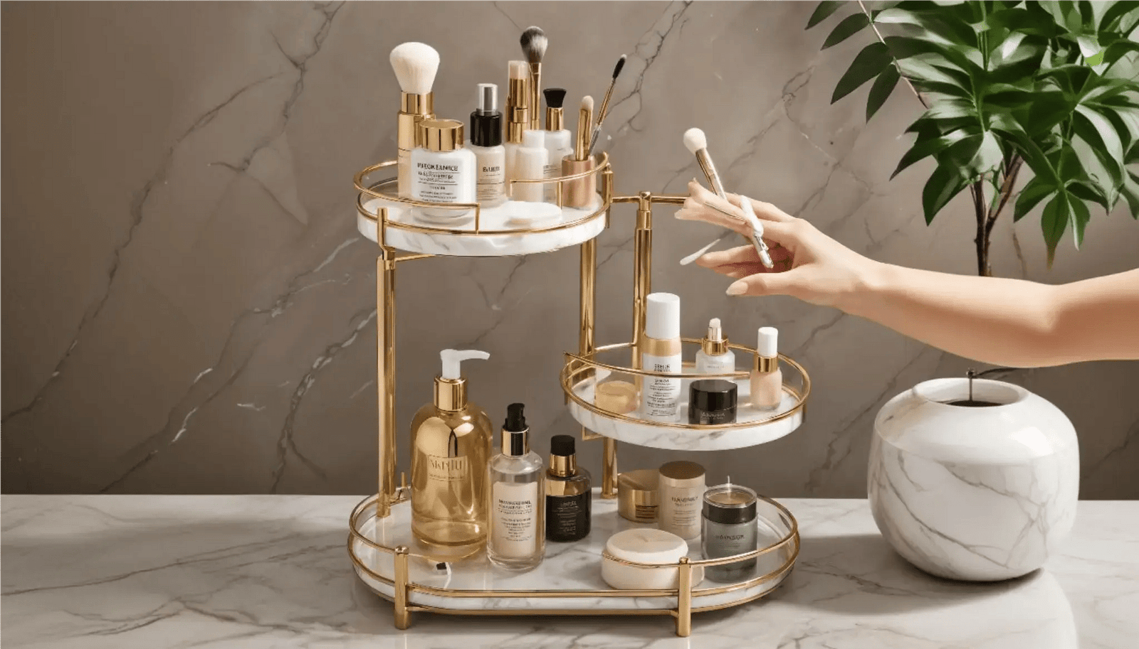 Luxury Design Free Standing Shelf 3 Tier Makeup Organizer