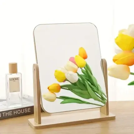 Rotating Wooden Makeup Mirror with Desktop Stand