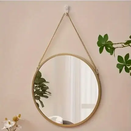 Chic Hanging Round Mirror with Wooden Frame